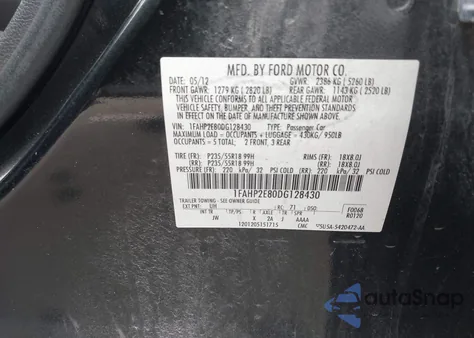 2013 Ford Taurus Sel z USA, uszkodzony, nr VIN 1FAHP2E80DG128430